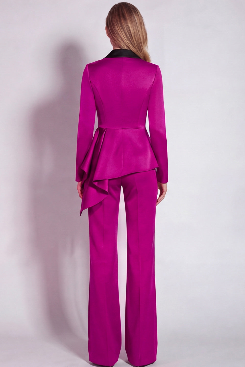 Dark Purple 2 Piece Notched Lapel Long Sleeves Business Suits with Sash
