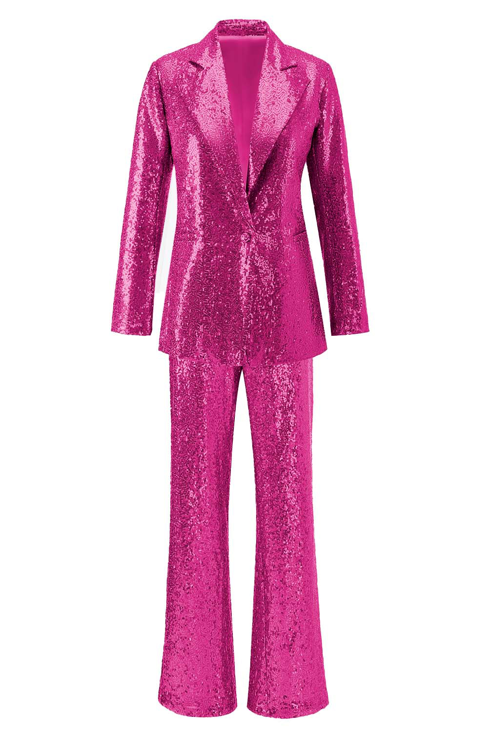 Sparkly Silver Sequin Notched Lapel 2 Piece Women Prom Suits