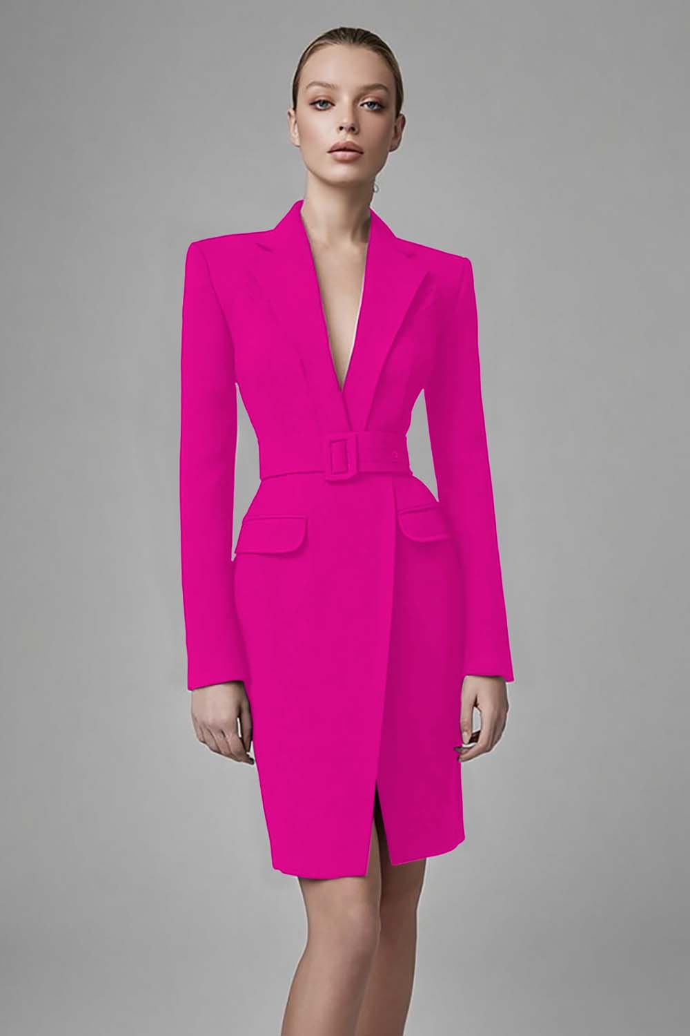 Simple Black Bodycon Long Sleeves Short Blazer Dress with Belts