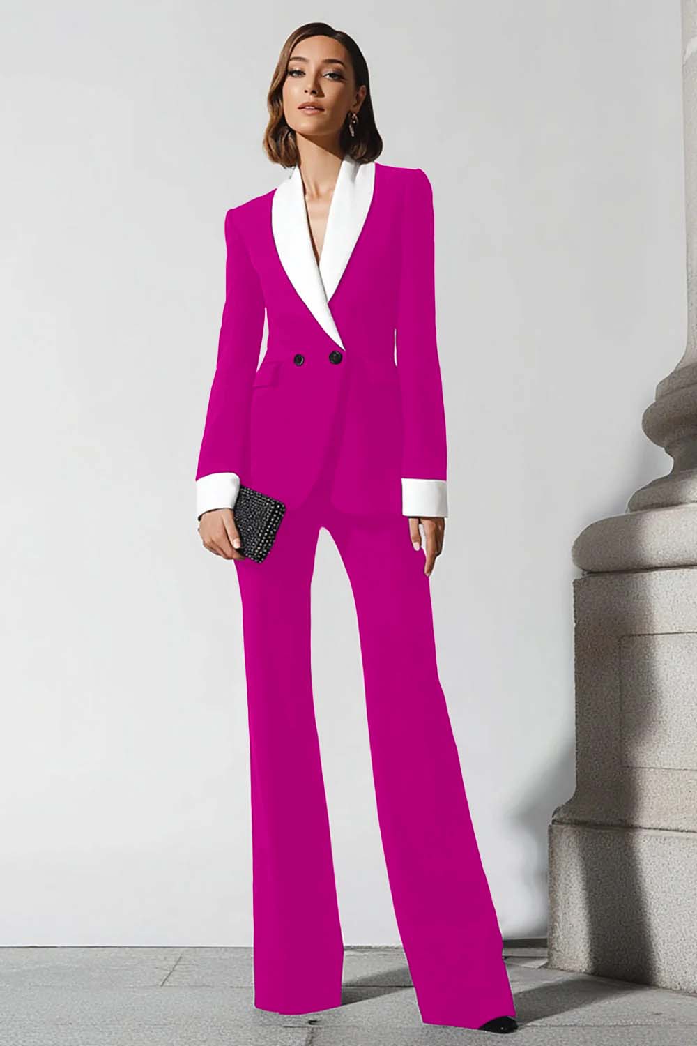 Black 2 Piece Shawl Lapel Flare Leg Business Suits with Sleeves