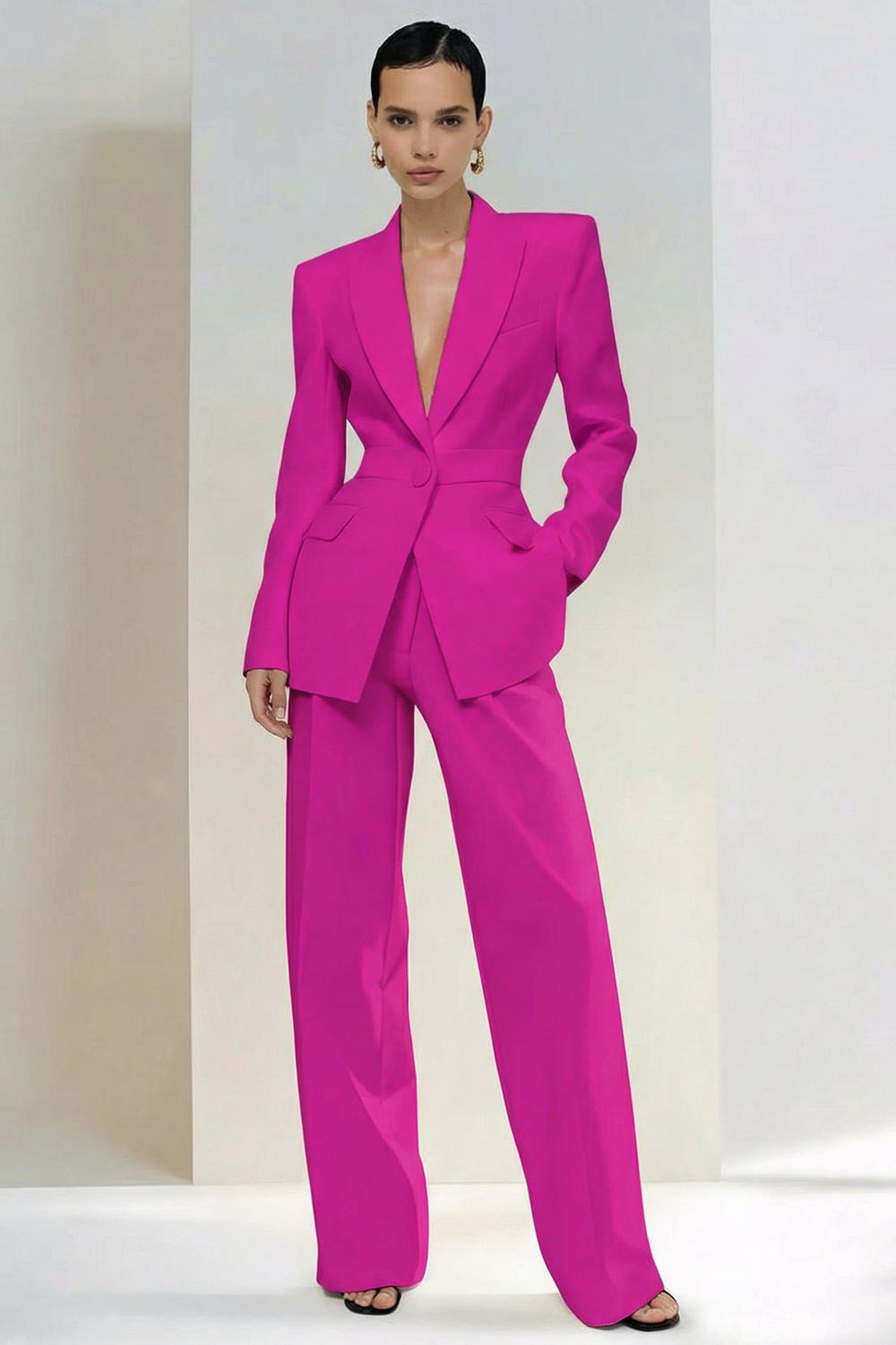 2 Piece Ivory Single Breasted Peak Lapel Business Suits