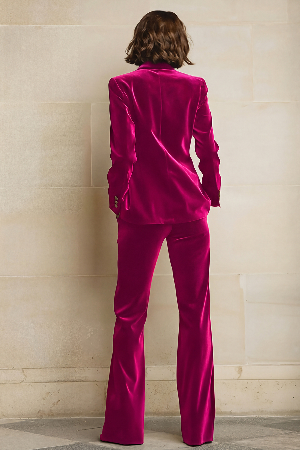 2 Piece Plum Peak Lapel Velvet Women Suits with Pockets