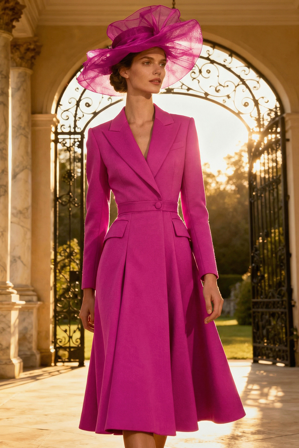 Dark Green A Line Peak Lapel Midi Blazer Dress