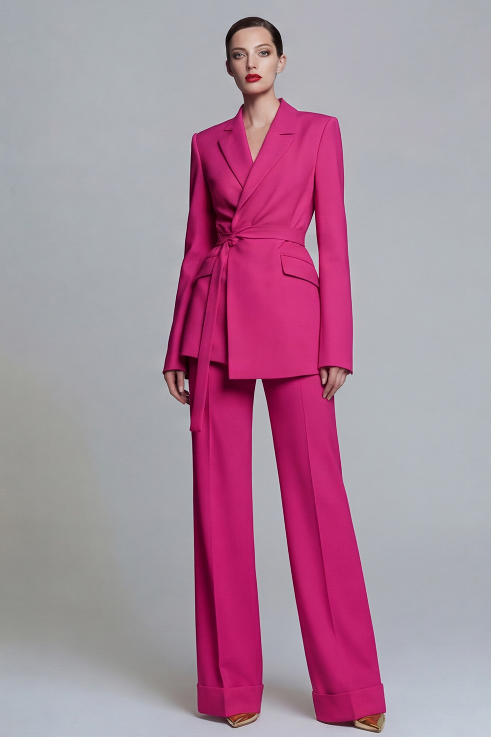 2 Piece Yellow Slim Fit Notched Lapel Prom Suits with Sash