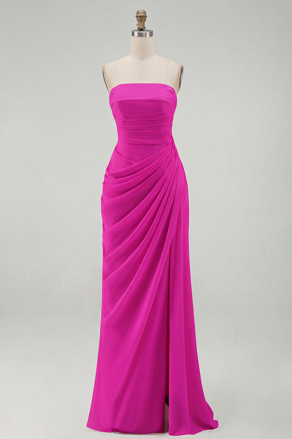 Light Pink Ruched Sheath Long Weding Guest Dress with Slit