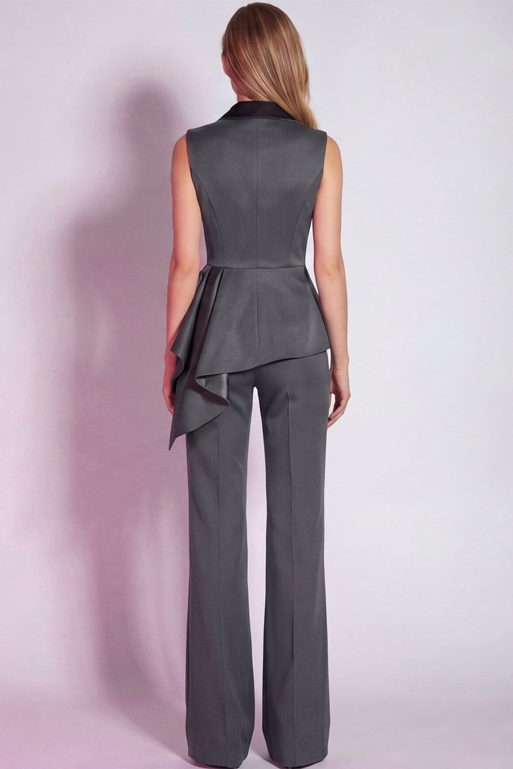 Purple 2 Piece Notched Lapel Vest Business Suits with Sash