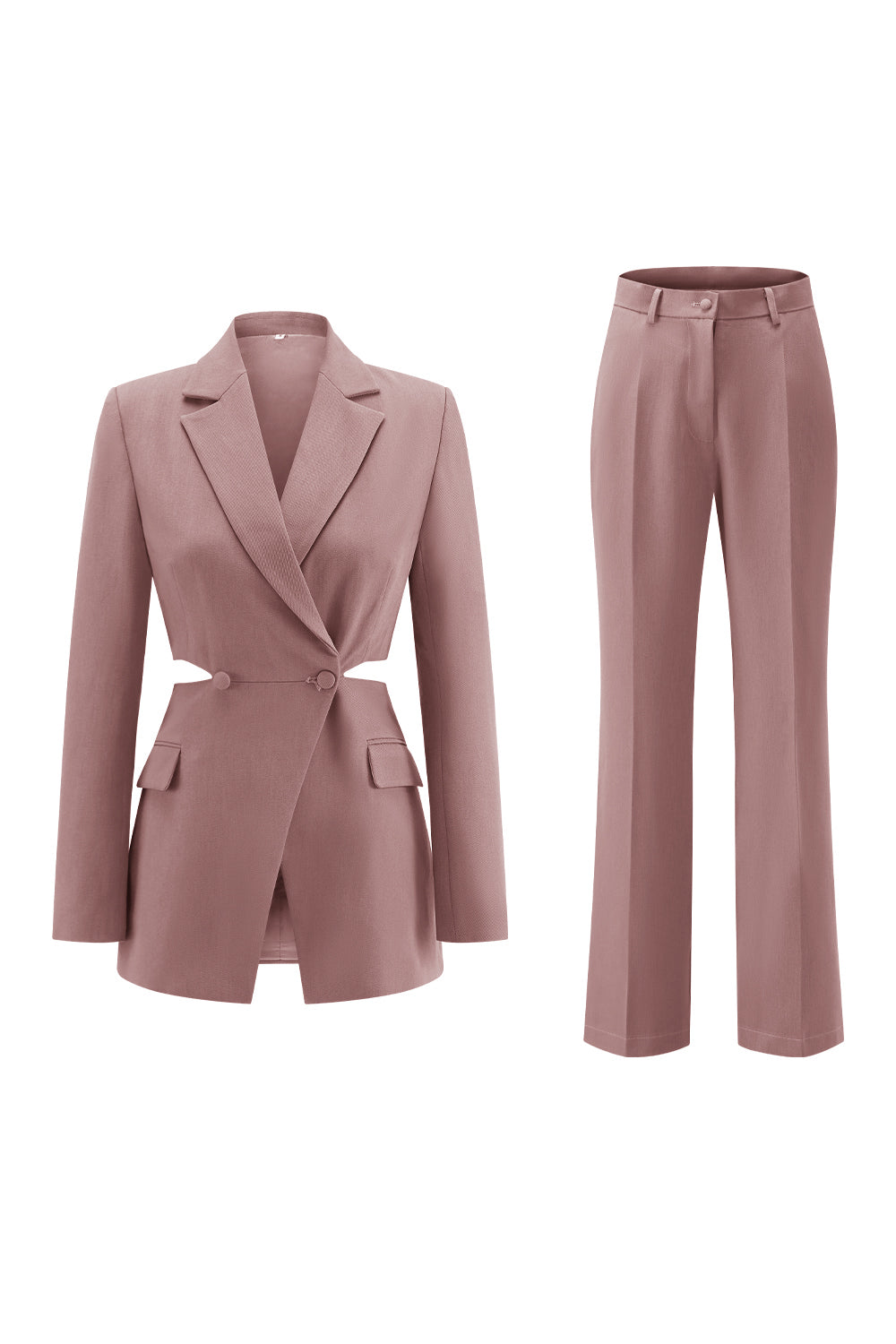 Grey Blue 2 Piece Notched Lapel  Cut Out Women Prom Suits