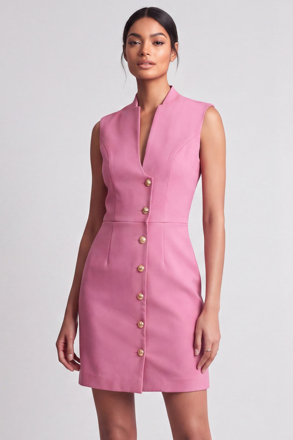 Yellow V-Neck Single Breasted Short Work Dress