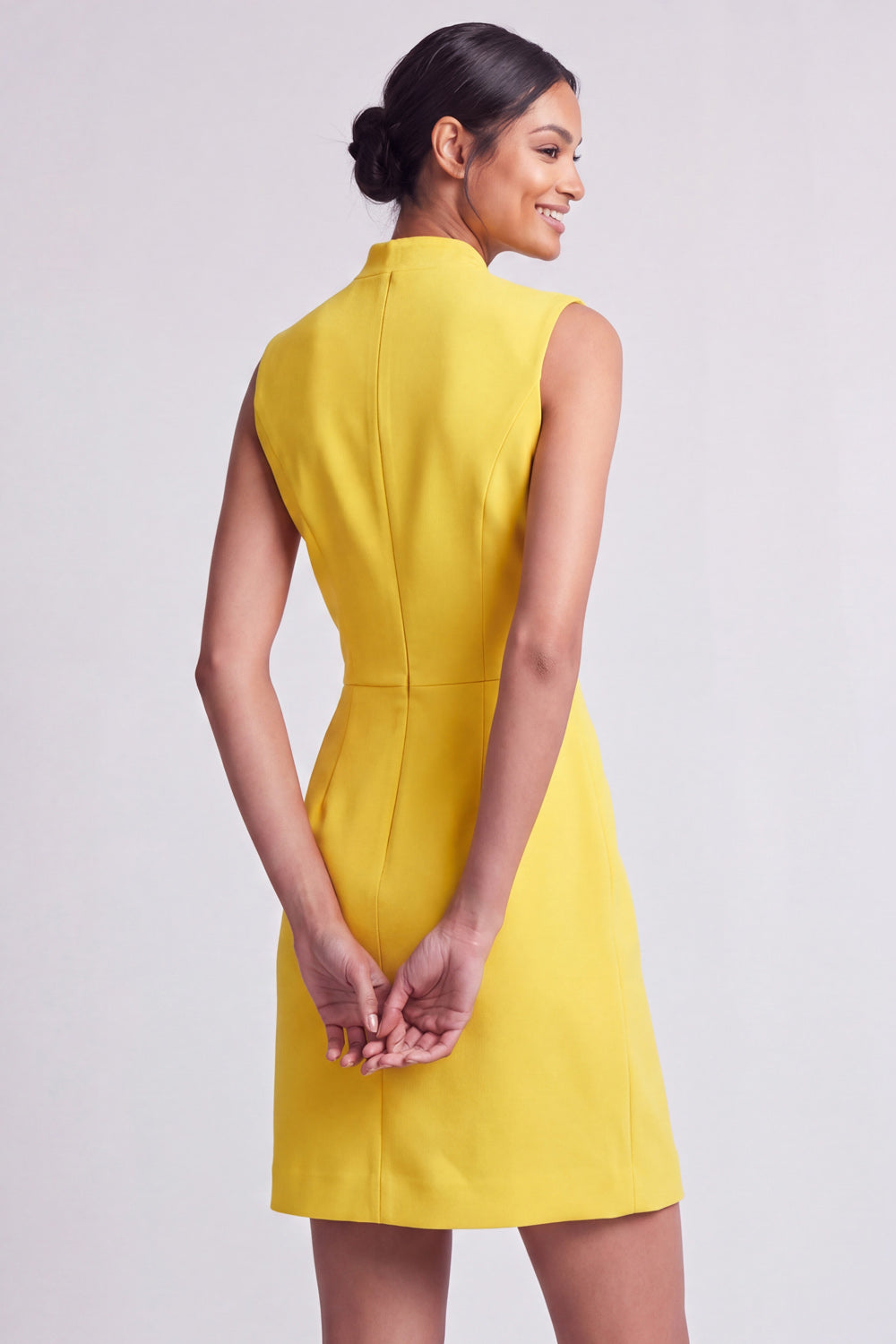 Yellow V-Neck Single Breasted Short Work Dress
