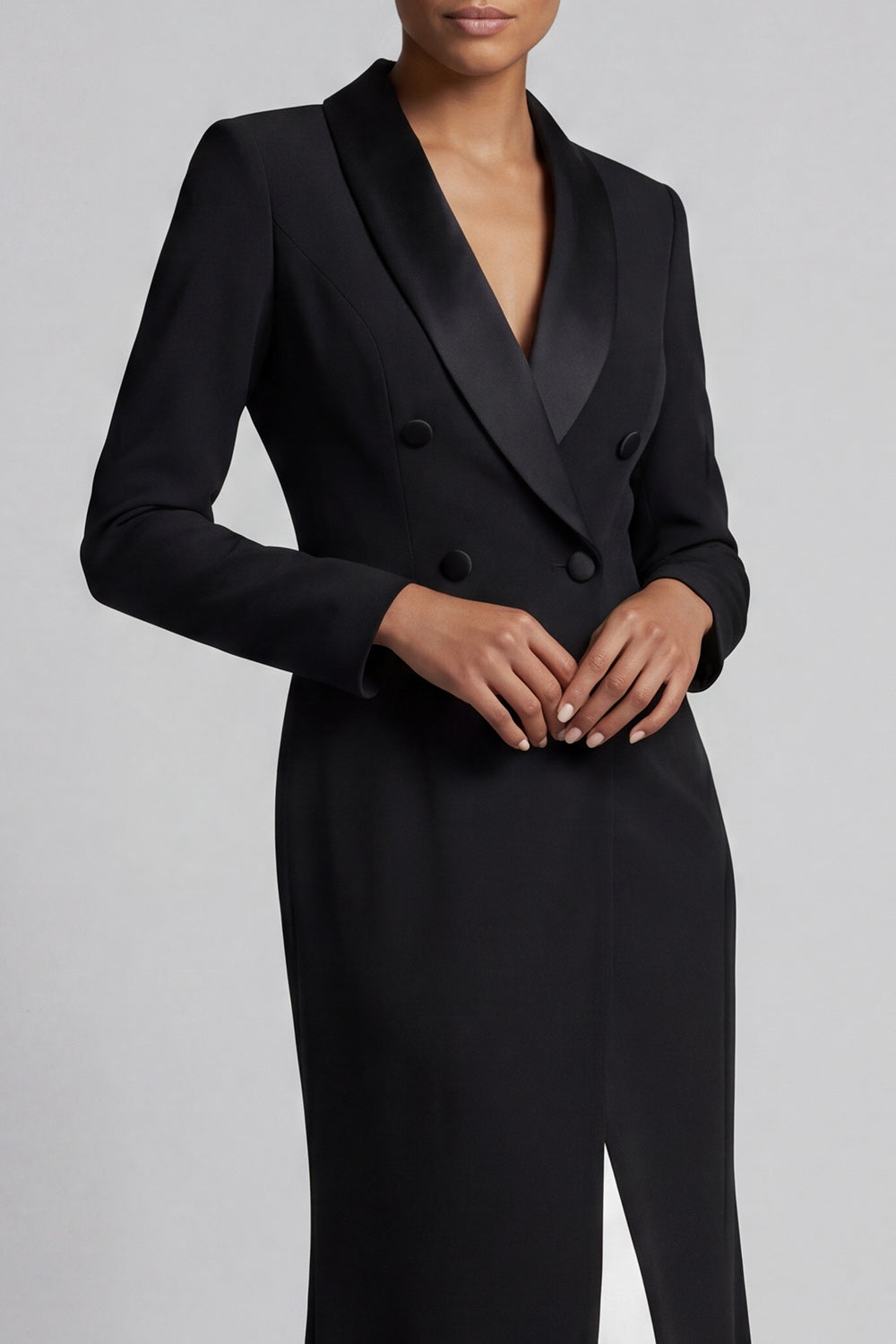 Black and White Shawl Lapel Mermaid Double Breasted Long Work Dress