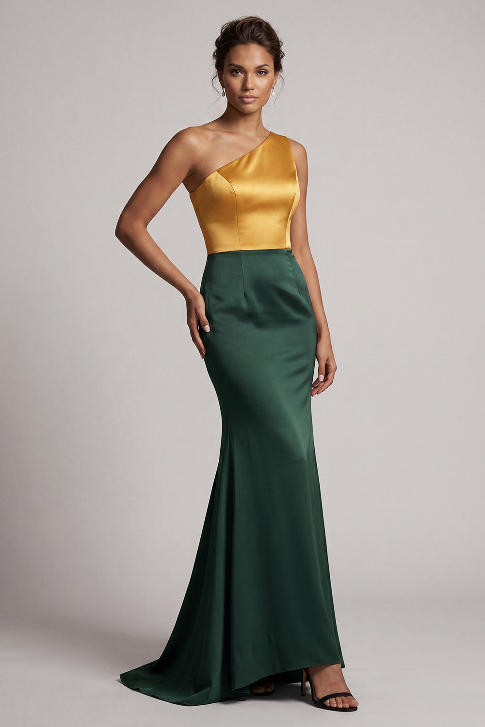 Green and Yellow One Shoulder Patchwork Mermaid Long Evening Dress