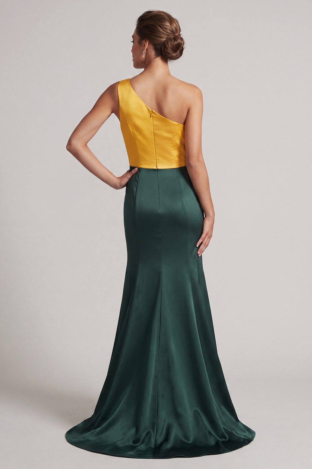 Green and Yellow One Shoulder Patchwork Mermaid Long Evening Dress