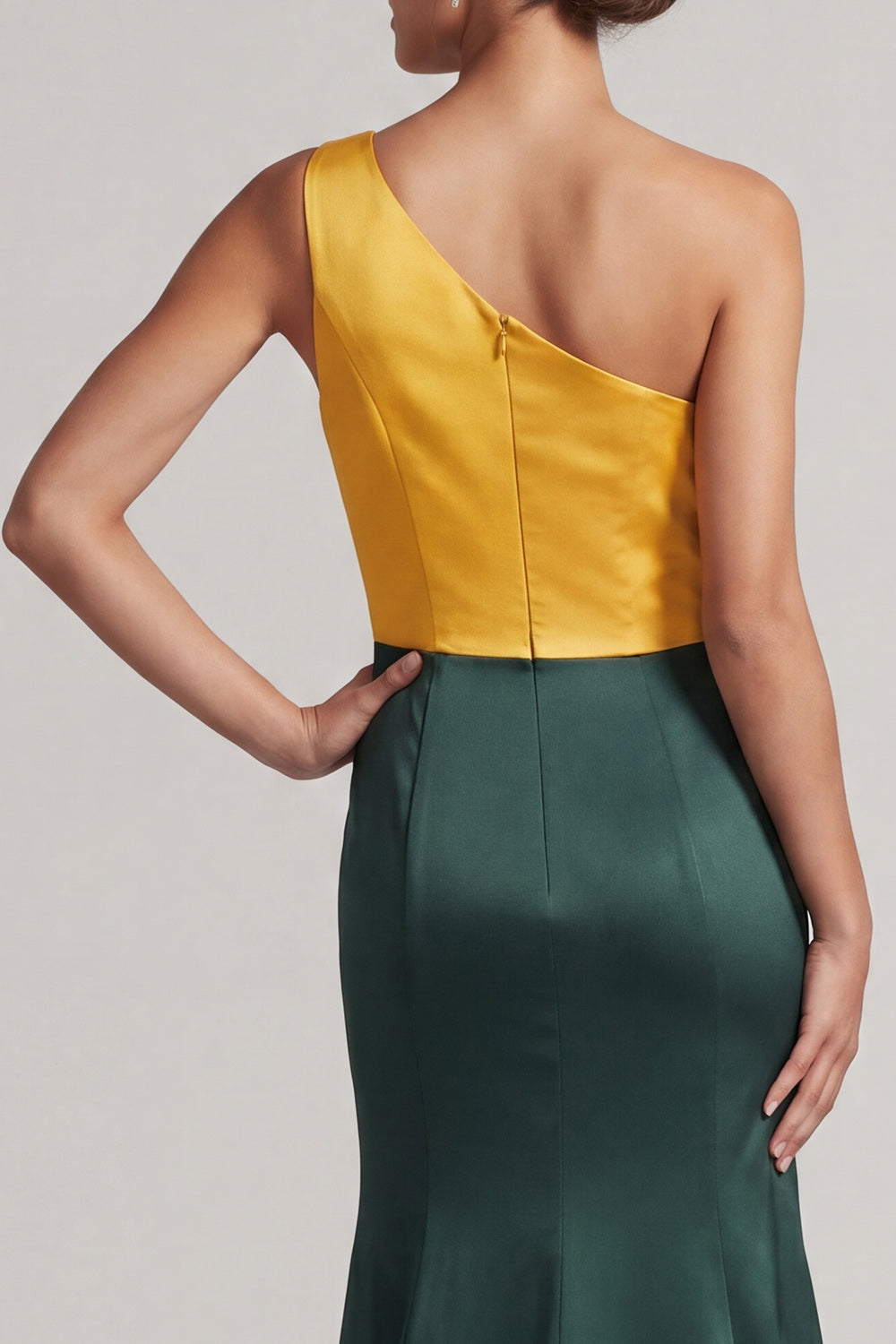 Green and Yellow One Shoulder Patchwork Mermaid Long Evening Dress