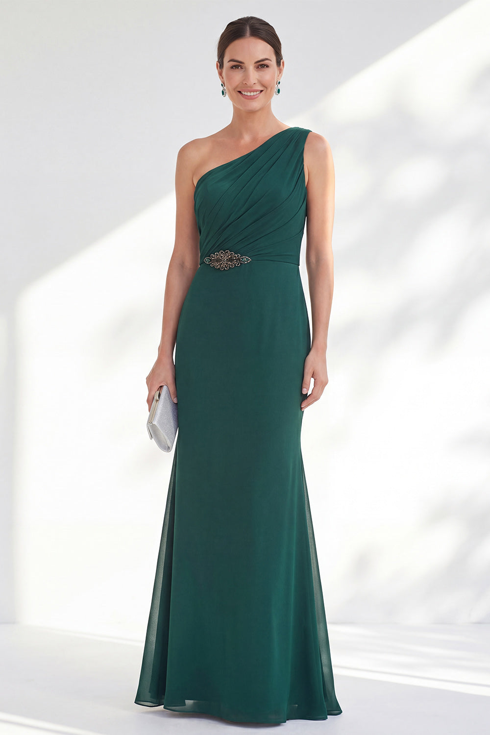 Green Mermaid Ruched One Shoulder Maxi Formal Dress
