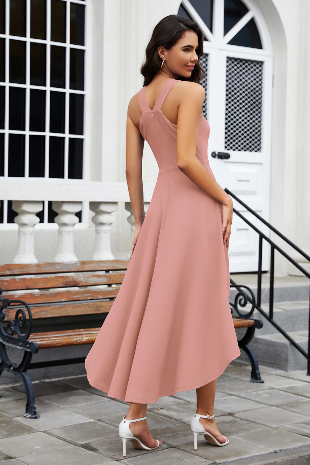 2024 Blush Halter High-low Cocktail & Party Dress