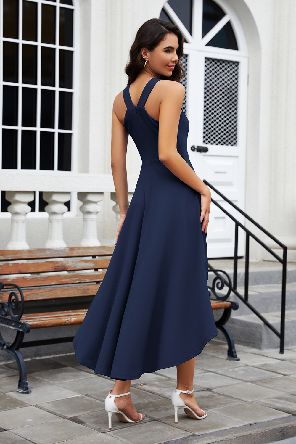 2024 Navy Halter High-low Cocktail & Party Dress