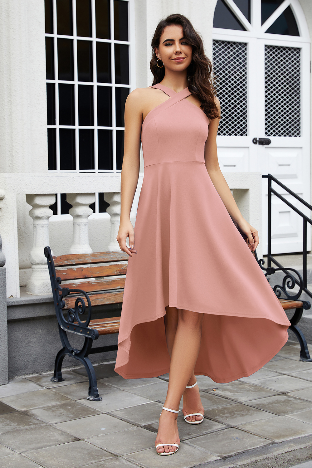 2024 Blush Halter High-low Cocktail & Party Dress