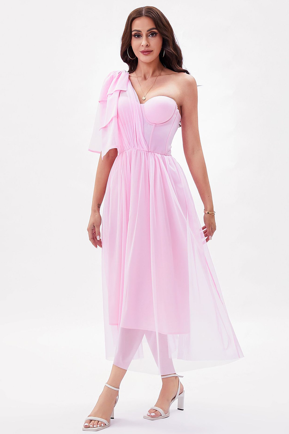Elegant Pink A-Line One Shoulder Corset Party Dress