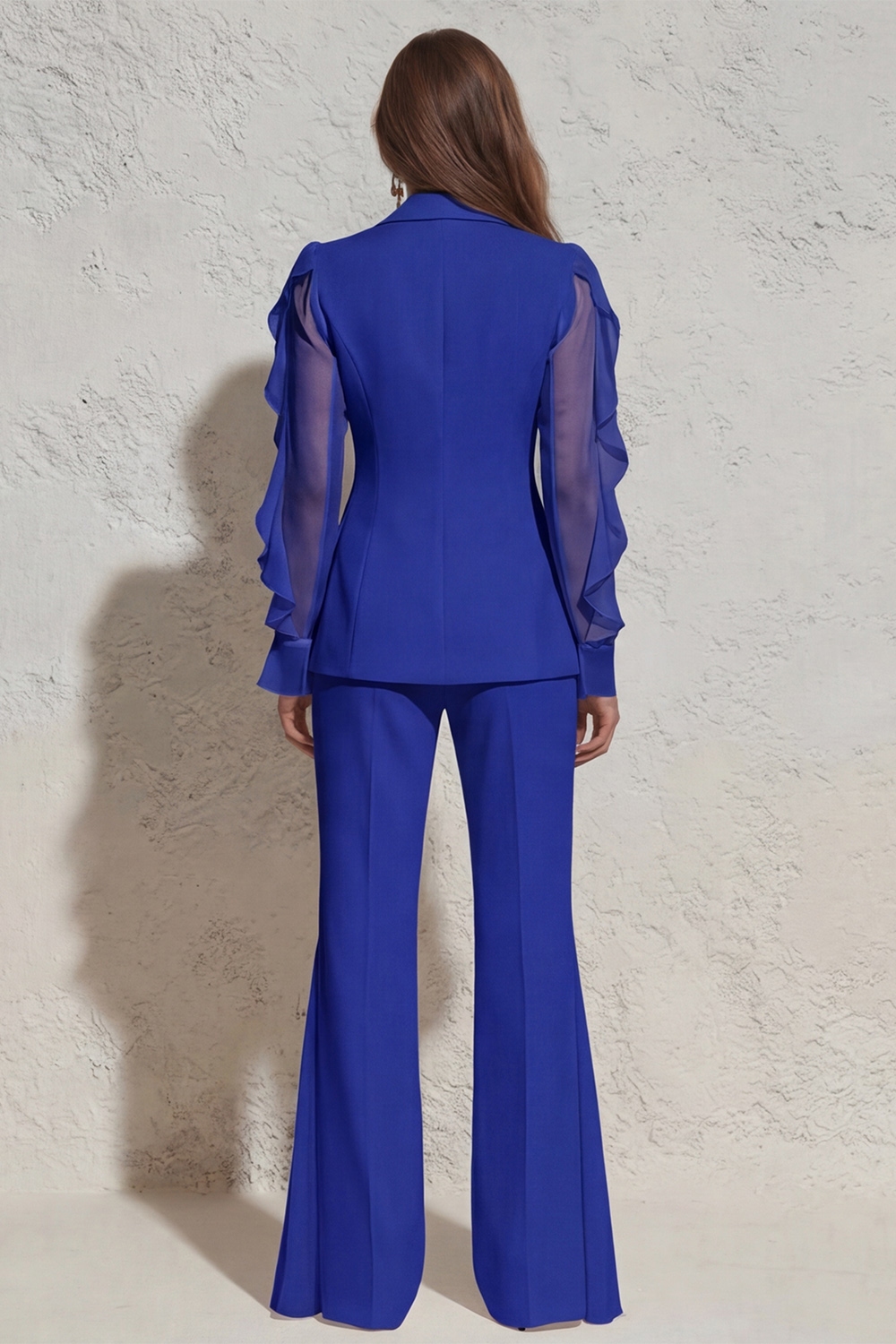 2 Piece White Ruffled Notched Lapel Business Suits with Pockets