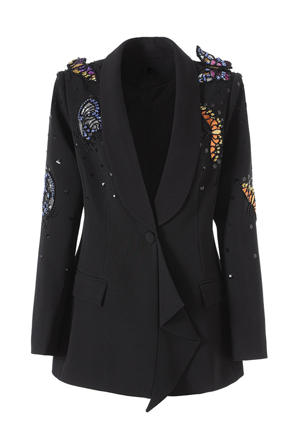 Sparkly Black Sequin Shawl Lapel Women Prom Blazer