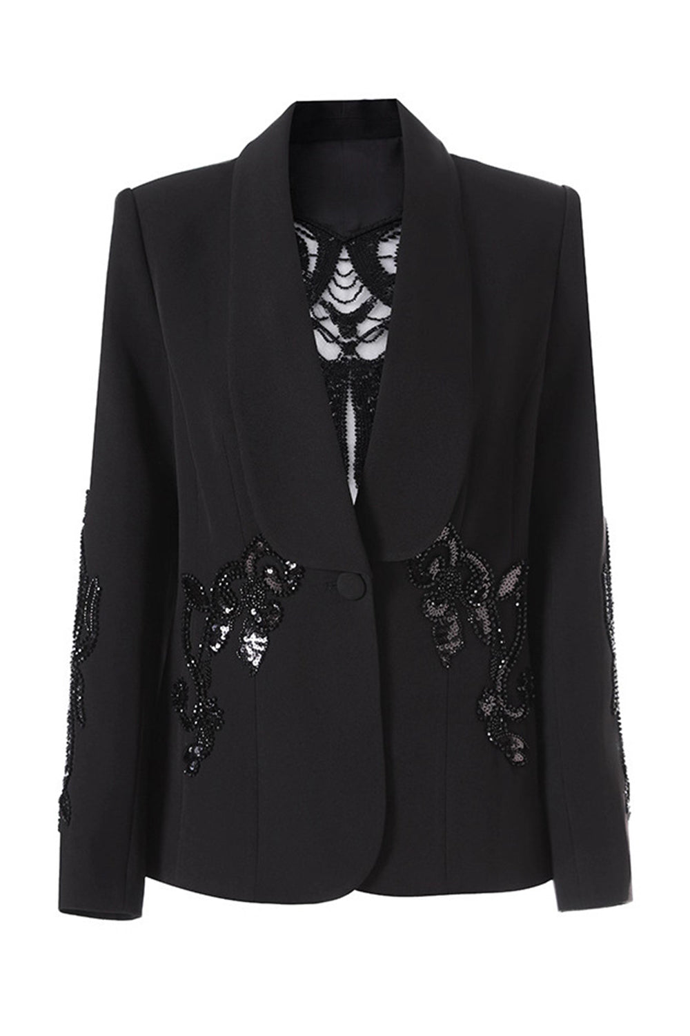 Sparkly Black Sequin Shawl Lapel Women Prom Blazer