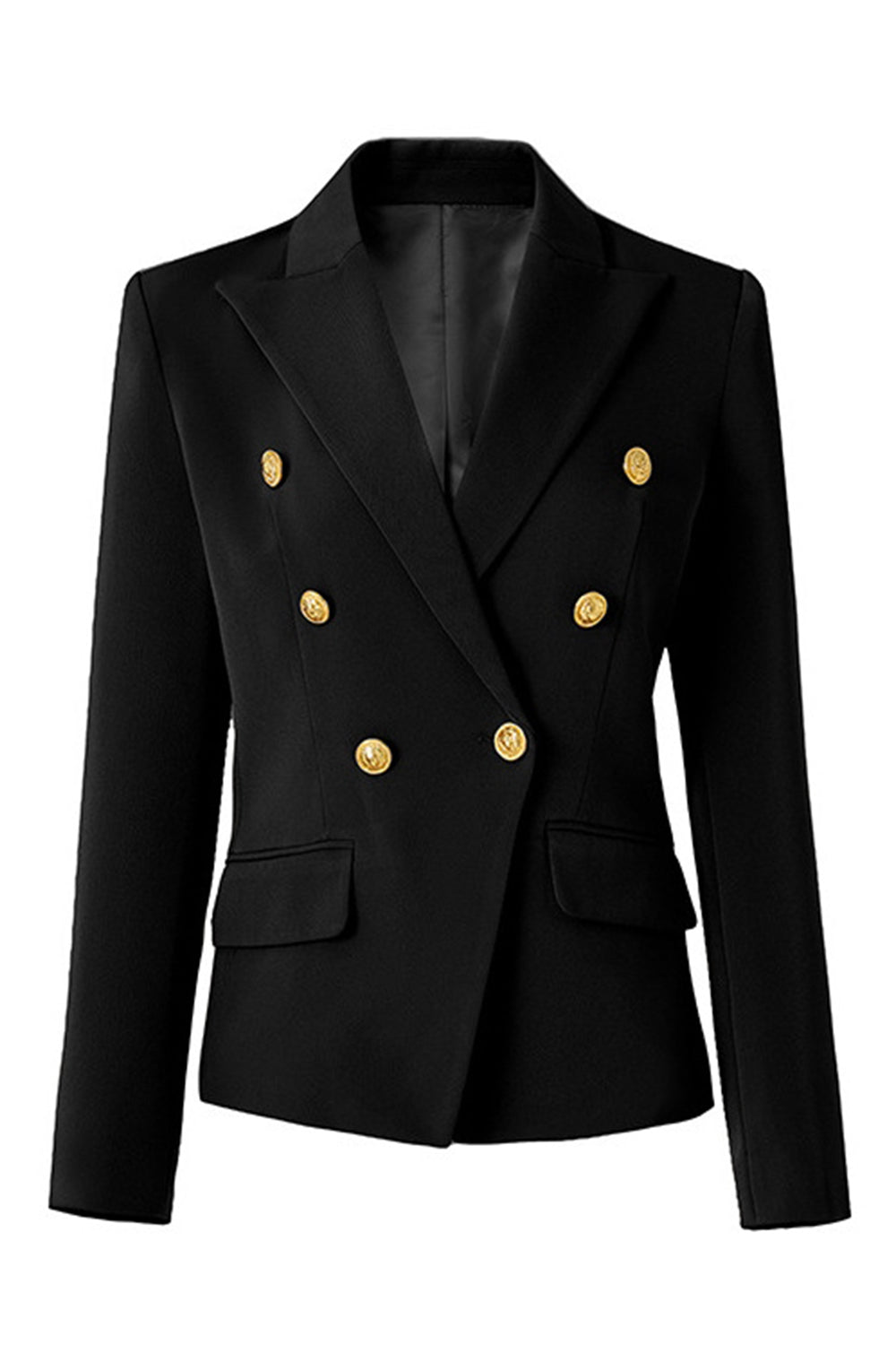 Black Peak Lapel Double Breasted Solid Women Prom Blazer