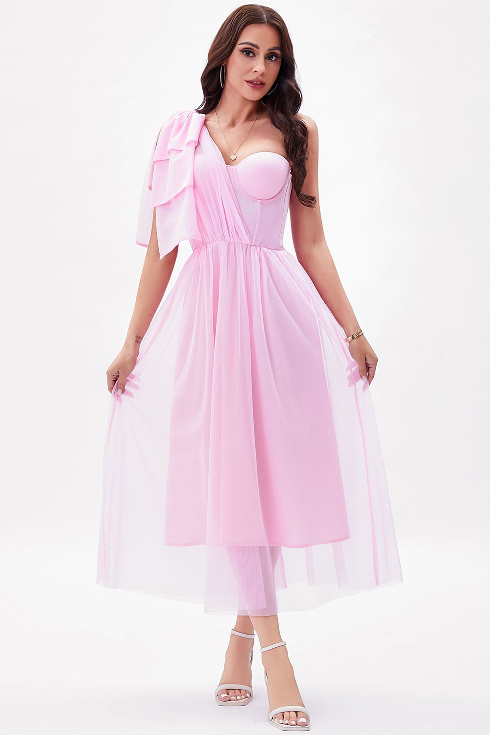 Elegant Pink A-Line One Shoulder Corset Party Dress