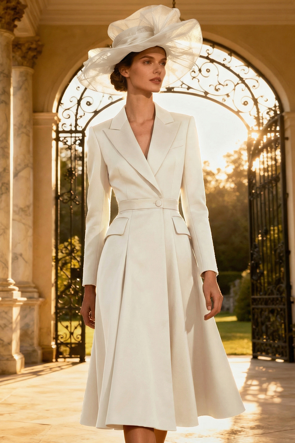 Dark Green A Line Peak Lapel Midi Blazer Dress