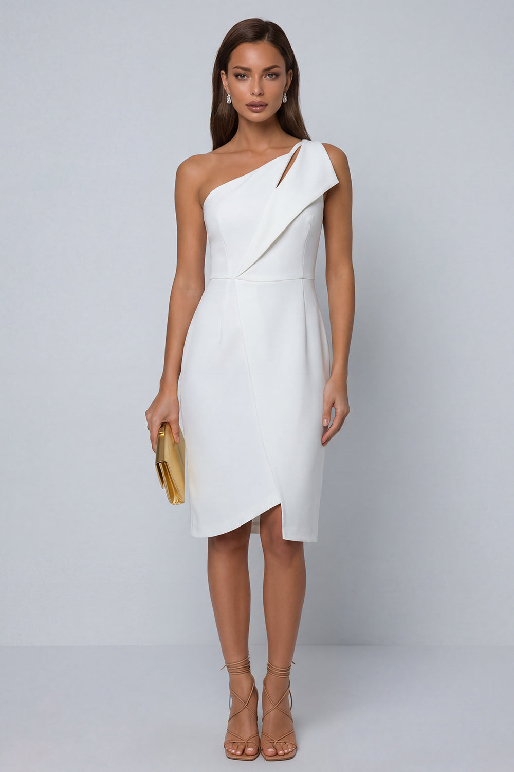 Black Pencil One Shoulder Satin Midi Work Dress