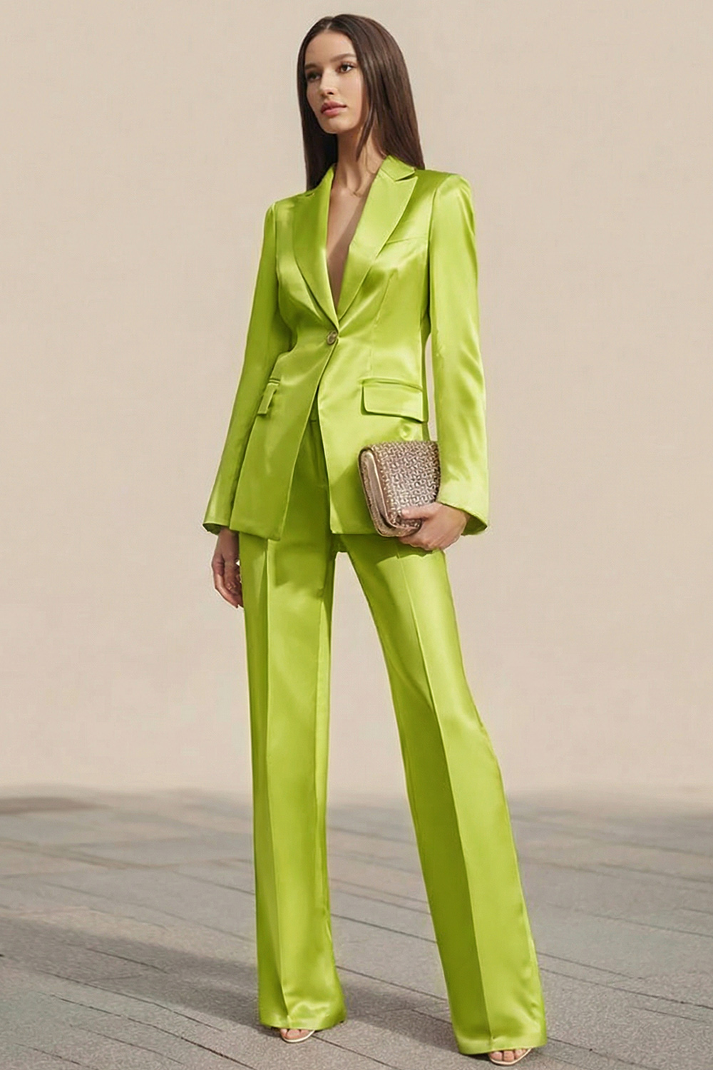 Dusty Rose Satin One Button 2 Piece Slim Fit Business Suits with Sleeves