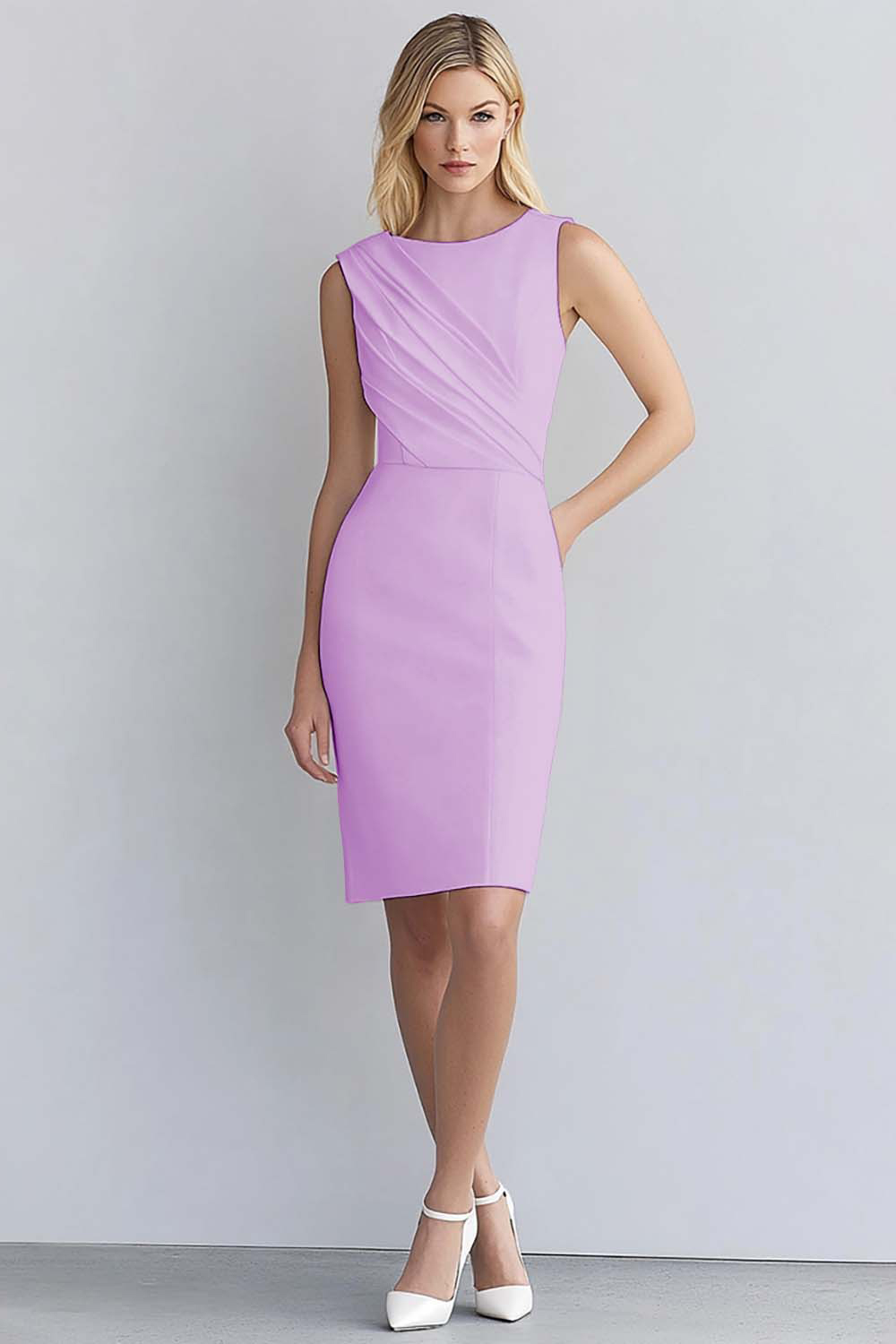 Ivory Bodycon Satin Sleeveless Ruched Short Work Dress