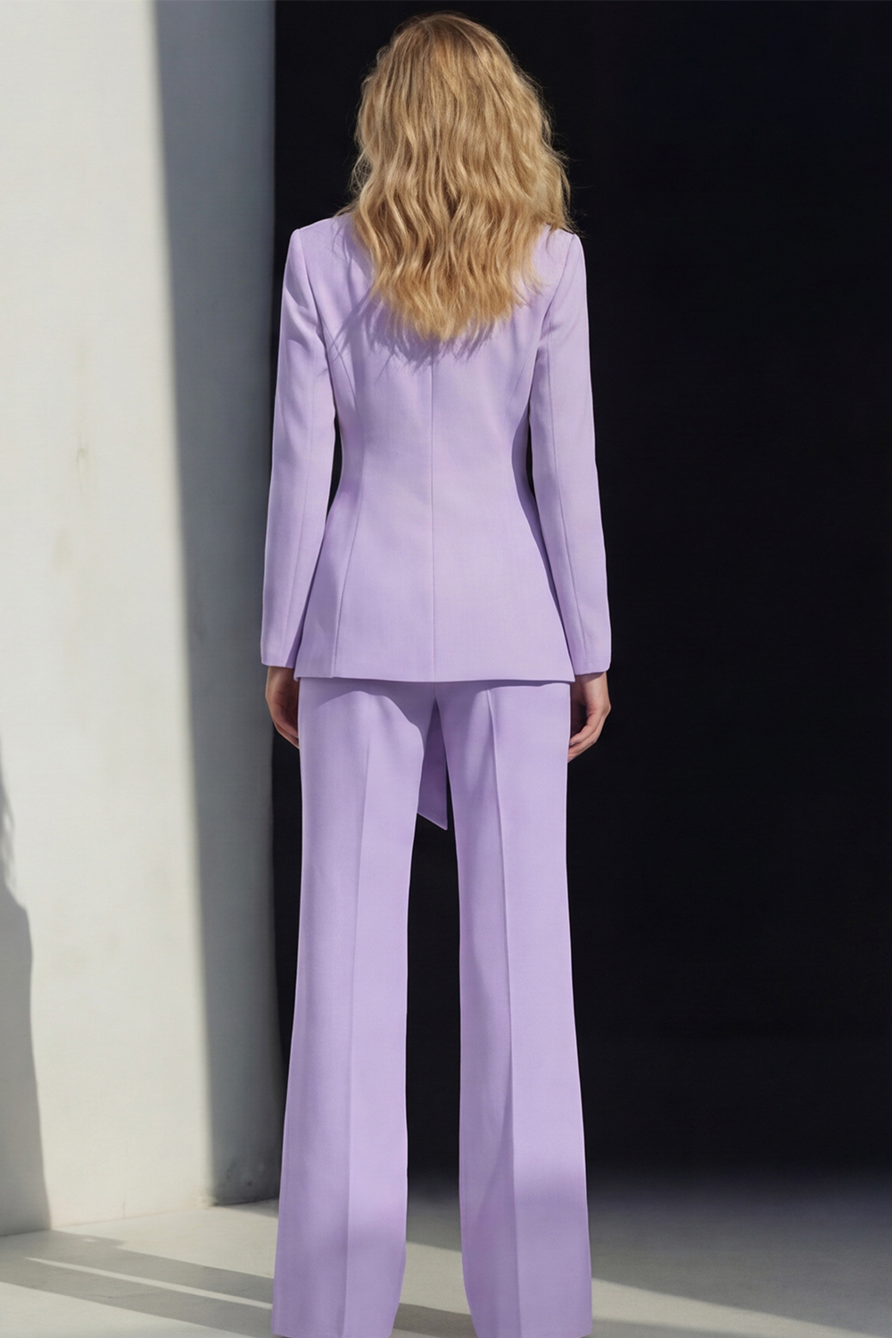 2 Piece Pink Peak Lapel Wide Leg Business Suits with Sash