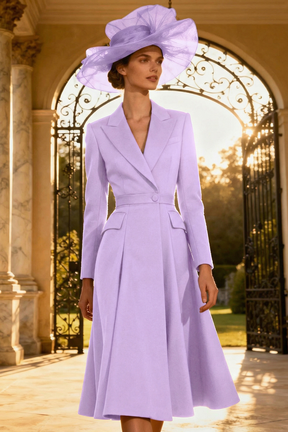 Dark Green A Line Peak Lapel Midi Blazer Dress