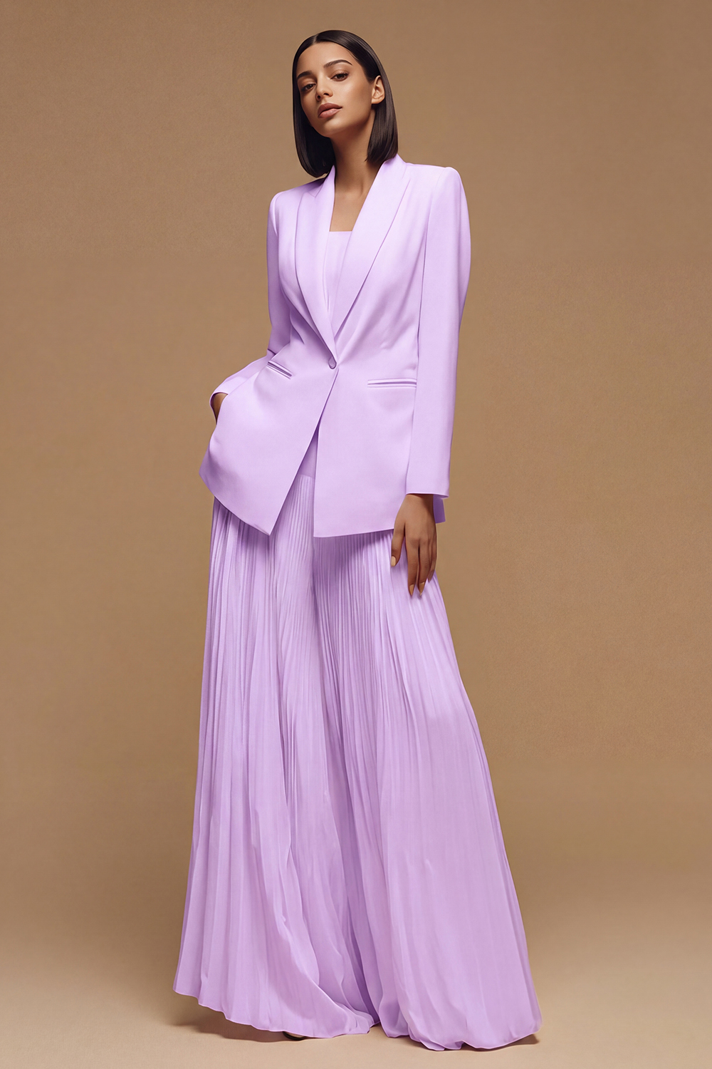 Ivory Pleated Peak Lapel Long Business Jacket