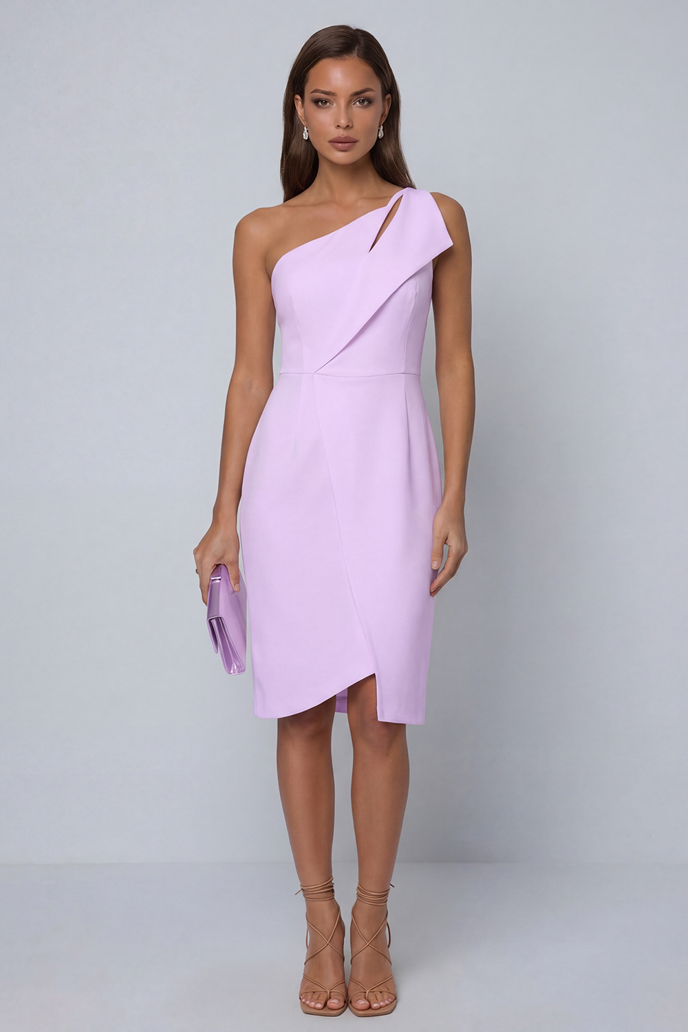 Black Pencil One Shoulder Satin Midi Work Dress