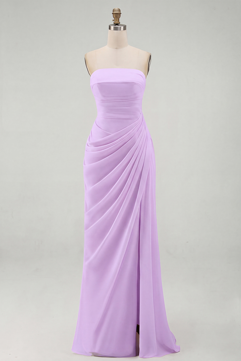 Light Pink Ruched Sheath Long Weding Guest Dress with Slit