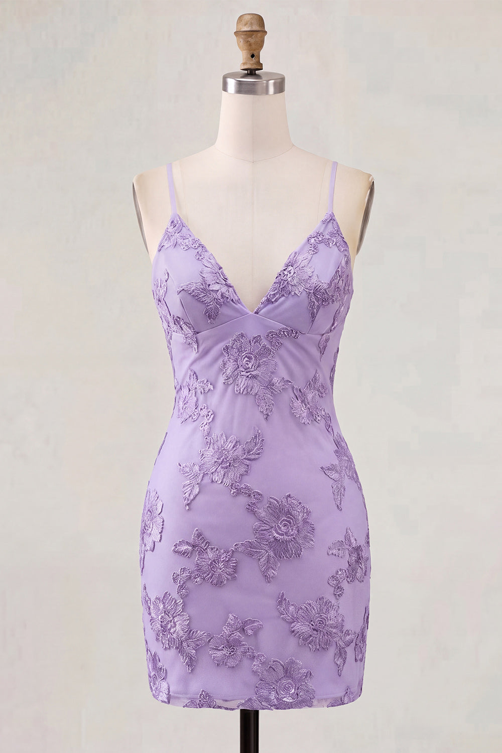 Tight Light Blue Spaghetti Straps Floral Mini Homecoming Dress