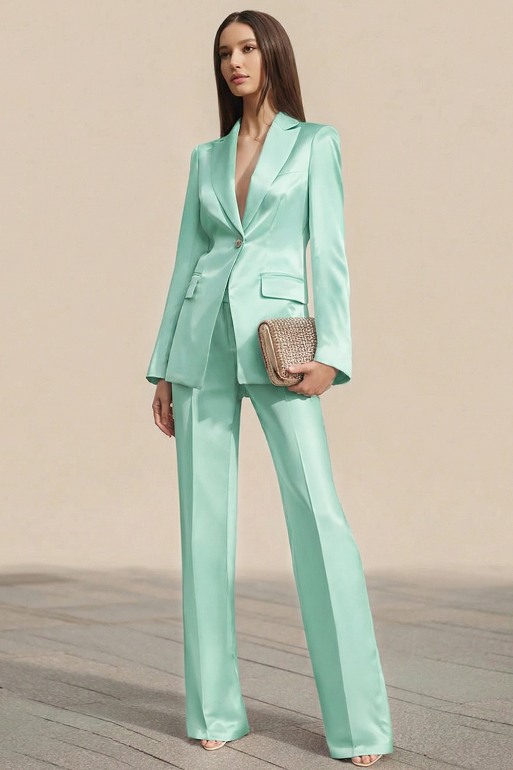 Dusty Rose Satin One Button 2 Piece Slim Fit Business Suits with Sleeves