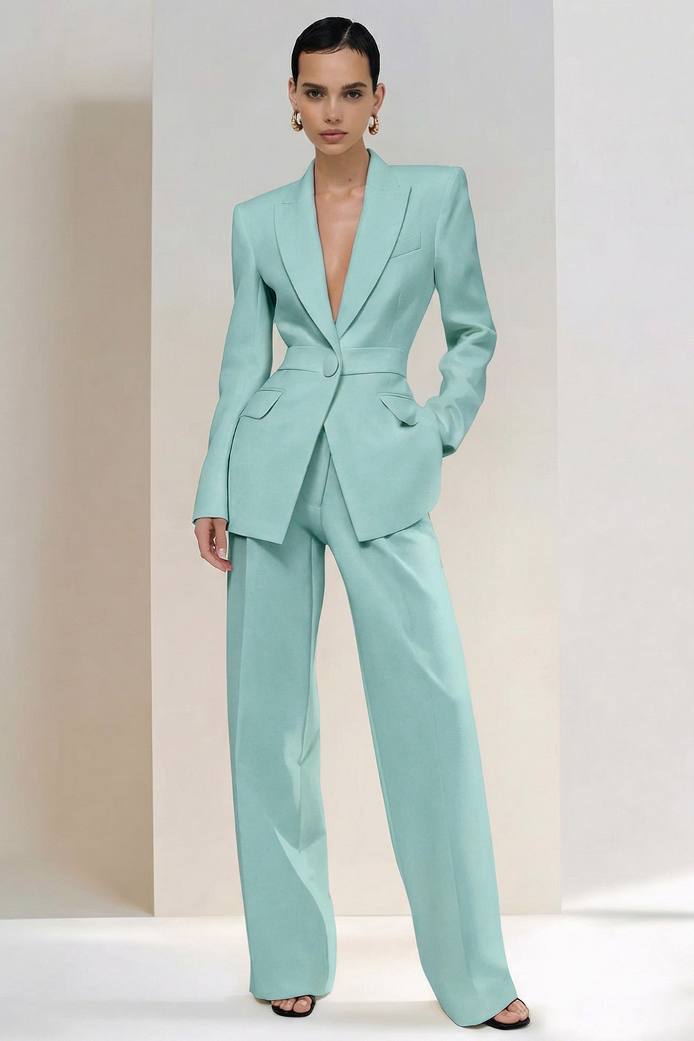 2 Piece Ivory Single Breasted Peak Lapel Business Suits