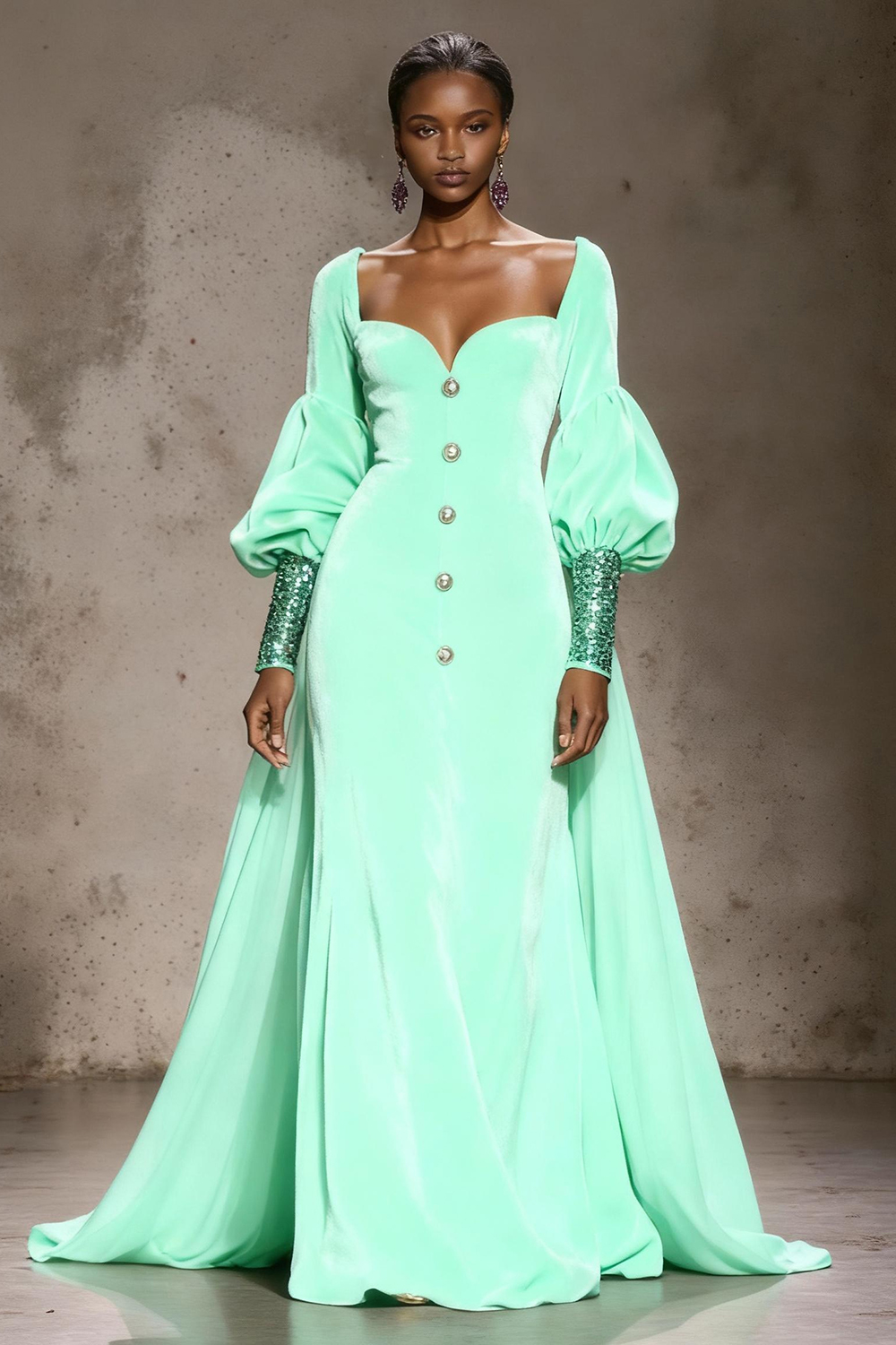 Burgundy Velvet Long Sleeves Holiday Party Dress with Cape