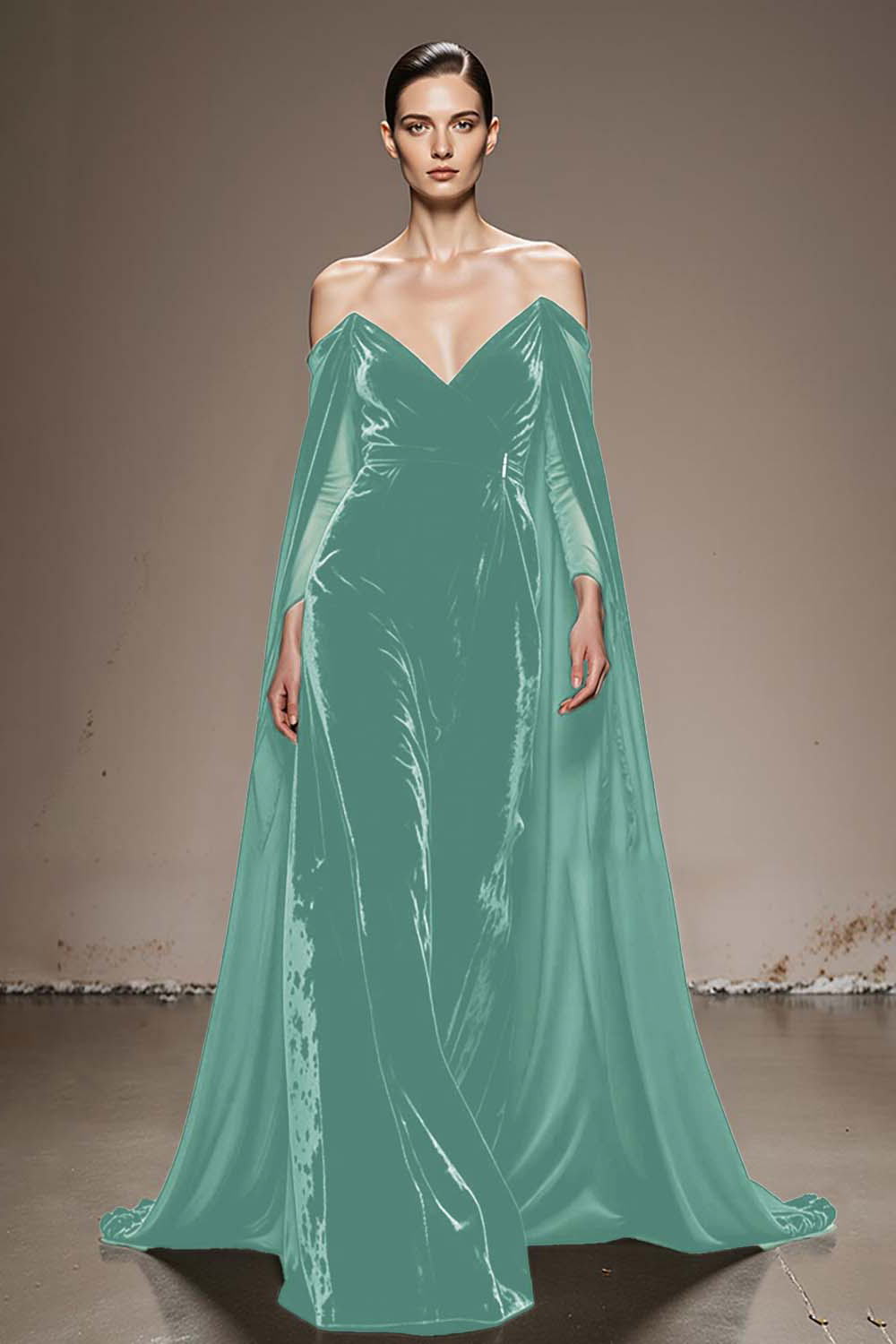 Black Velvet Off the Shoulder Long Holiday Party Dress with Sleeves