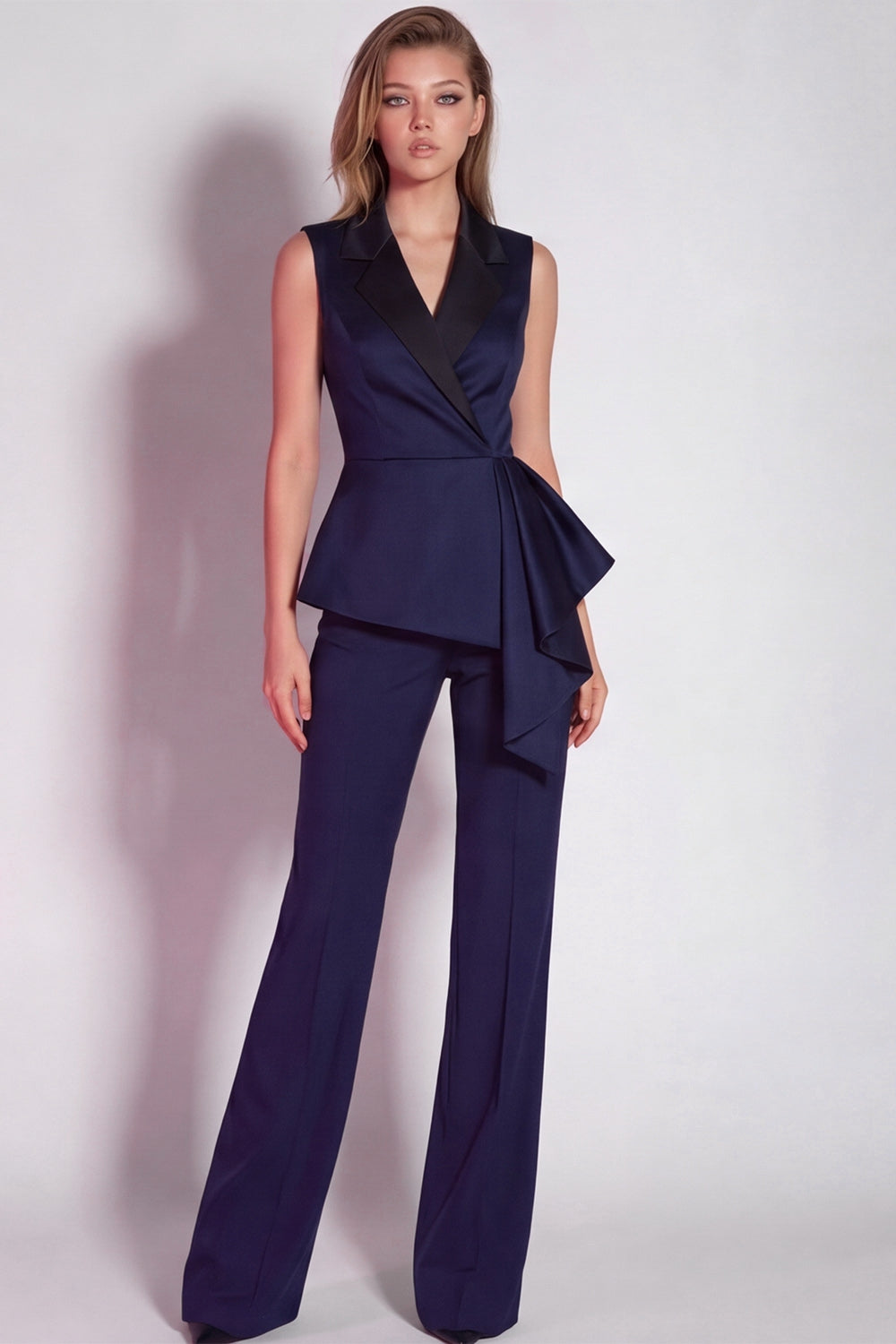 Purple 2 Piece Notched Lapel Vest Business Suits with Sash