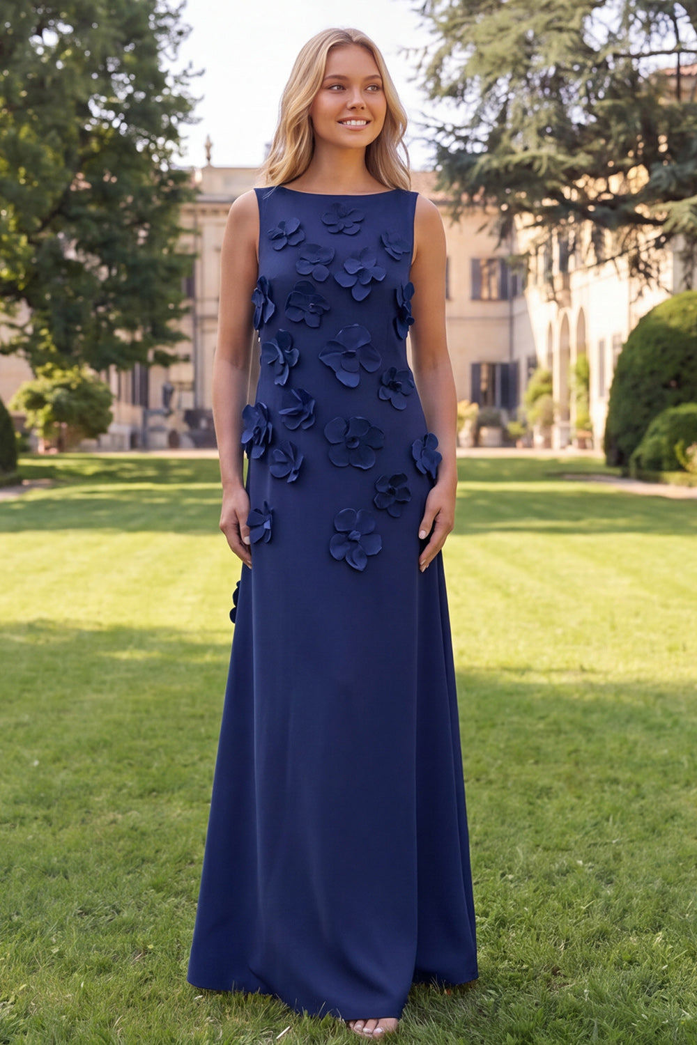Sage Green A Line Floral Boat Neck Long Wedding Guest Dress
