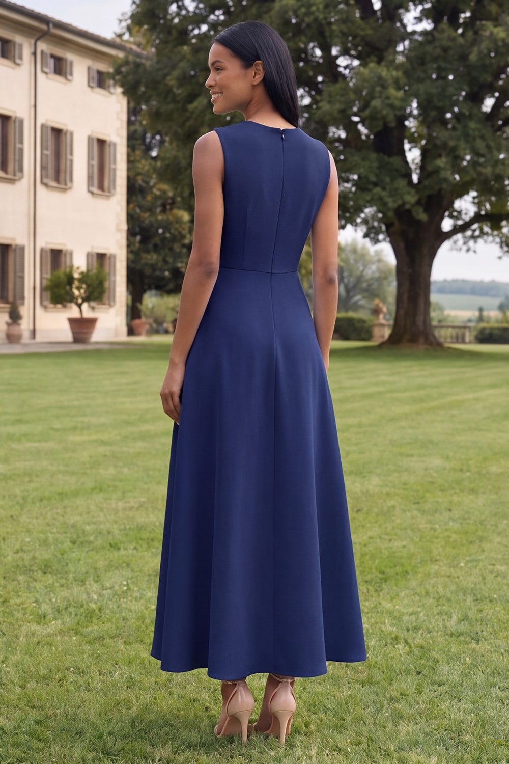 Yellow A Line Floral Round Neck Maxi Wedding Guest Dress