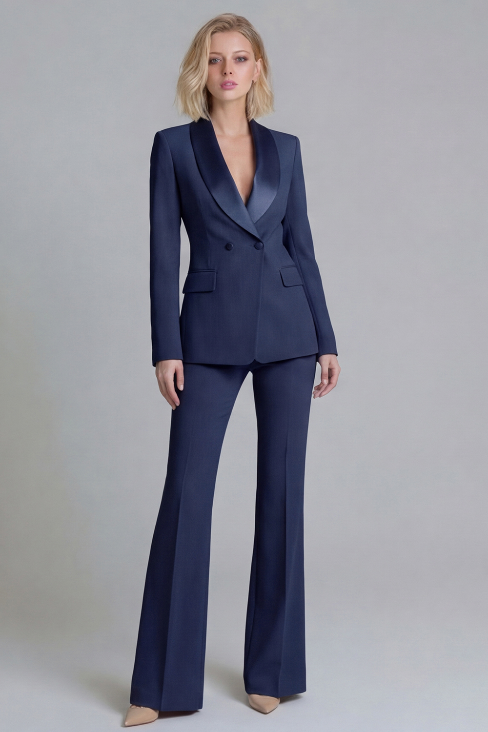 2 Piece Grey Green Double Breasted Shawl Lapel Business Suits