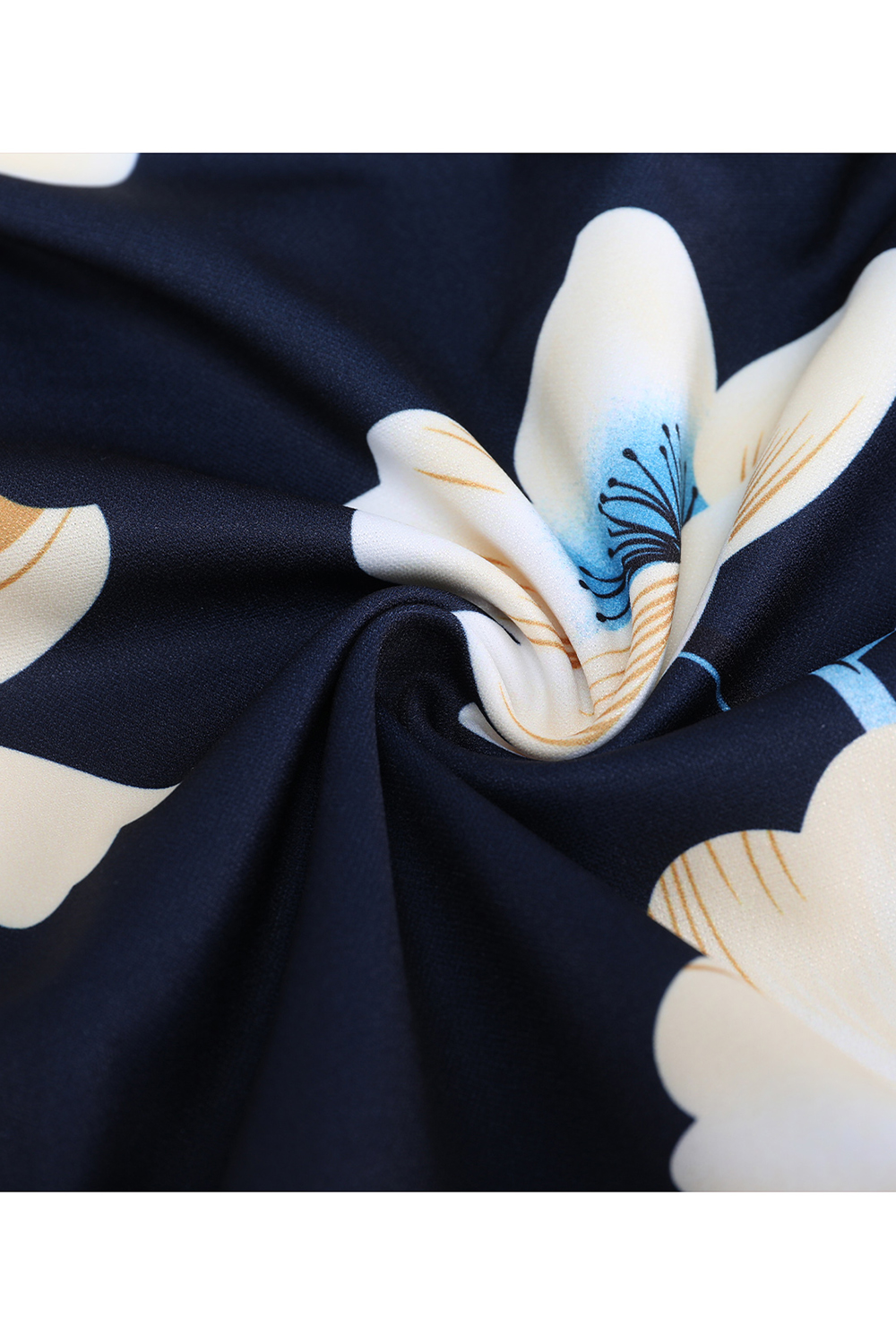 Navy Yellow White Flower 2024 Women's Floral Cocktail, Tea Length Wedding Guest Dresses - Vintage, Graduation, Prom & Bridesmaid with Cap Sleeves