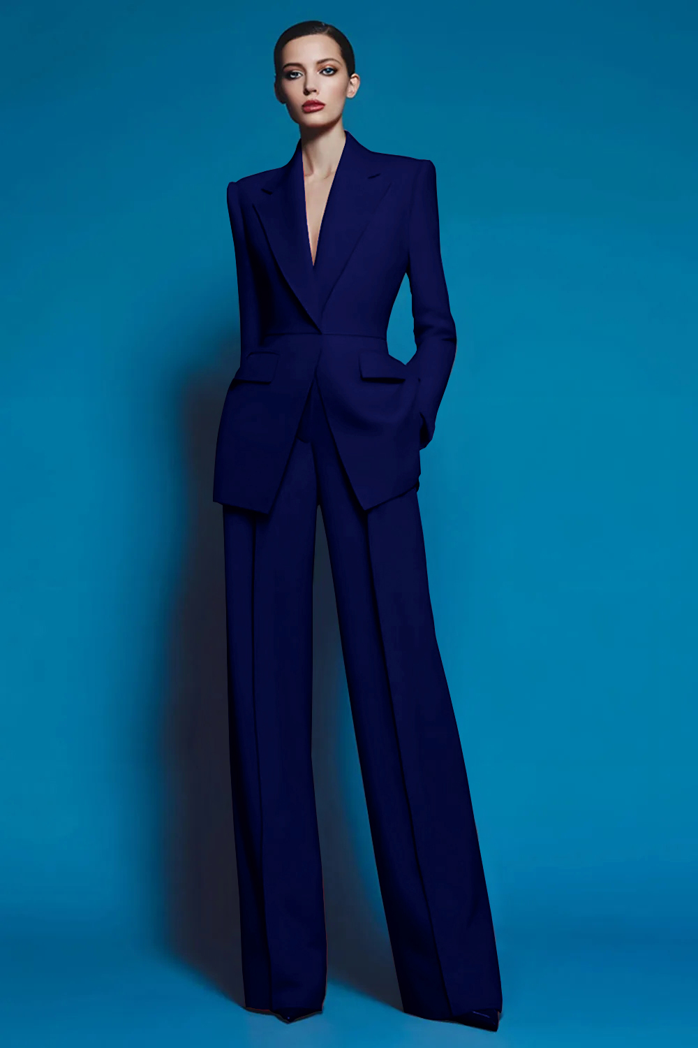 2 Piece Red Notched Lapel Long Sleeves Business Suits with Pockets