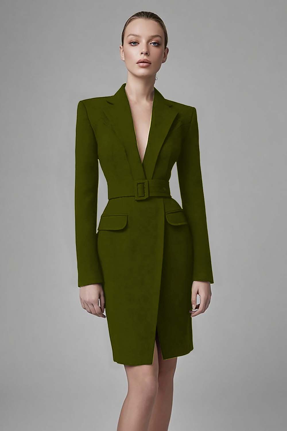 Simple Black Bodycon Long Sleeves Short Blazer Dress with Belts