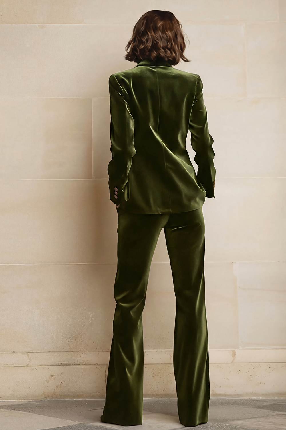 2 Piece Plum Peak Lapel Velvet Women Suits with Pockets