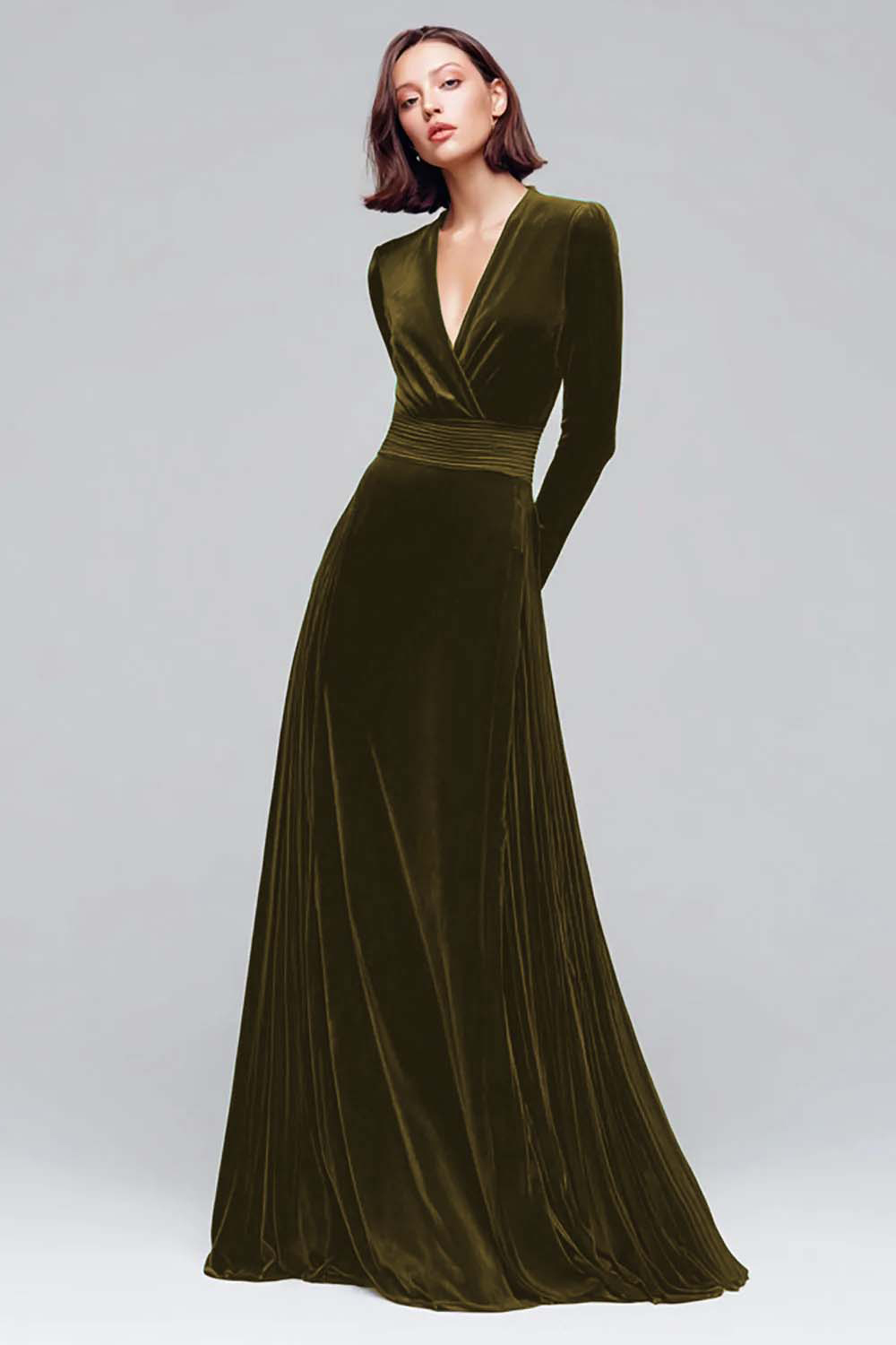 Dark Green Velvet A Line Sheath Long Sleeves Holiday Party Dress